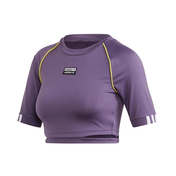 Adidas Women’s Small Originals Cropped Tee Short Sleeve Crop Top S Purple Logo - Picture 11 of 16